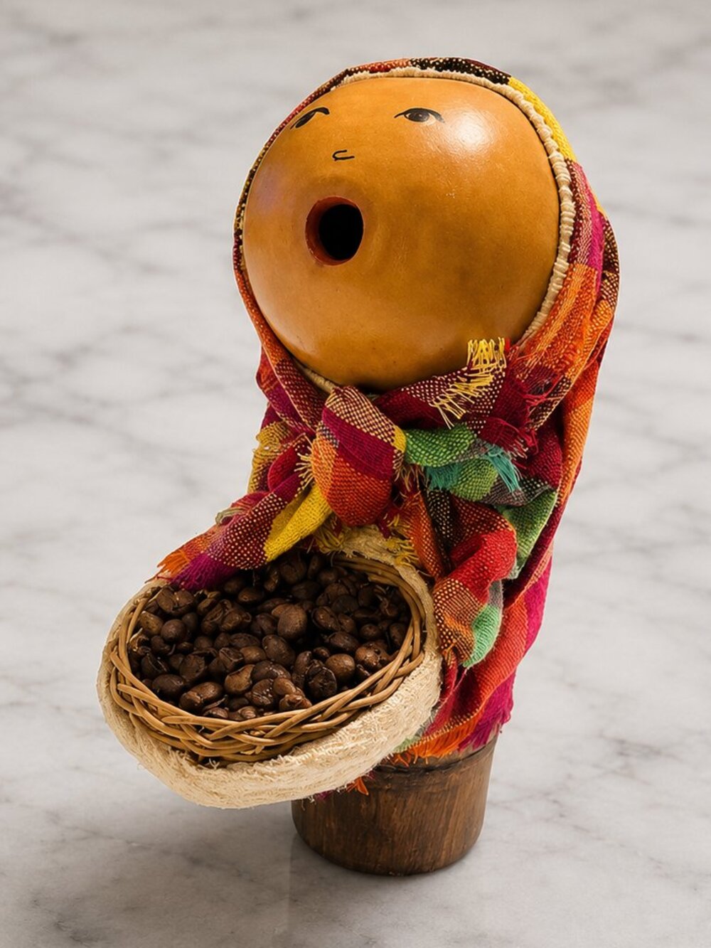 Manos Amigas El Salvador Folk Art Coffee Harvester Gourd Figurine Fair Trade